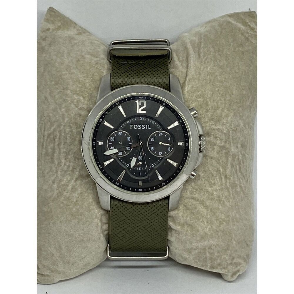 Fossil FS4532 Men's Grant Chronograph Green Leather Analog Dial Watch JK35